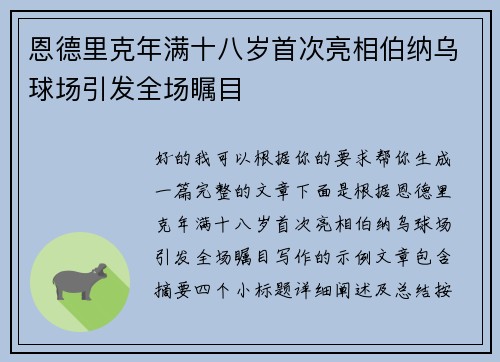 恩德里克年满十八岁首次亮相伯纳乌球场引发全场瞩目